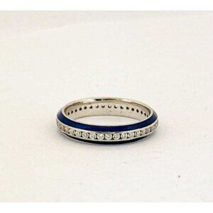 Estate Sterling Silver 925 Ring Size 8 Blue Enamel CZ Eternity Band Women’s Jewe